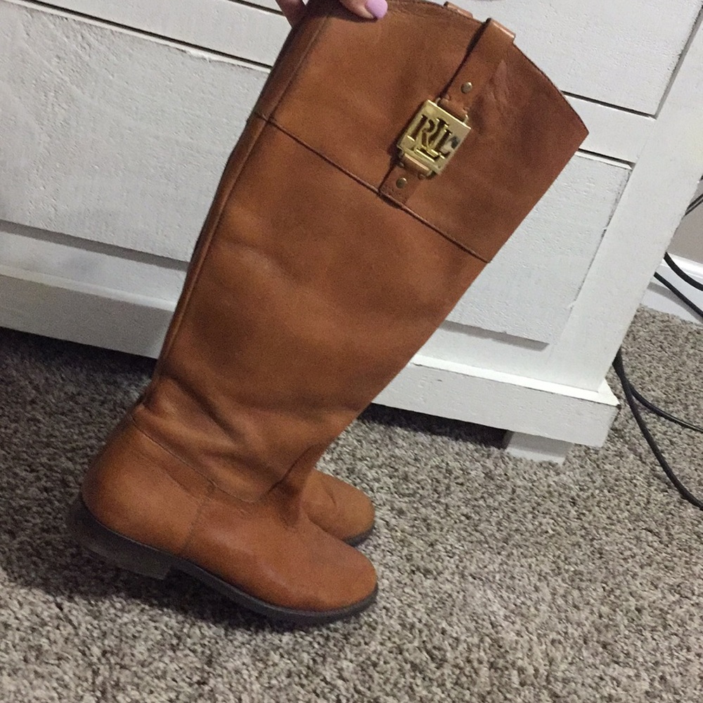 Camel knee high leather boots
